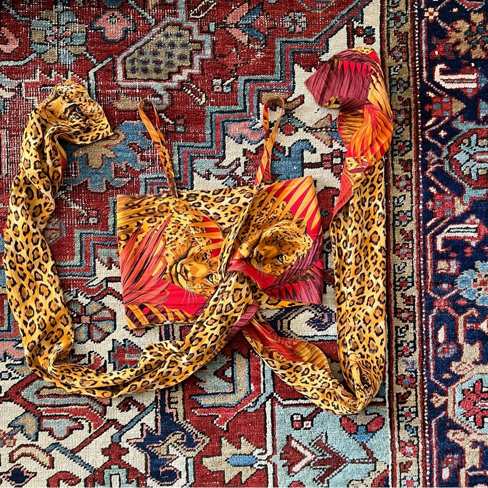 100% Silk Cheetah Print Crop Wrap Top by Ellen Tracy